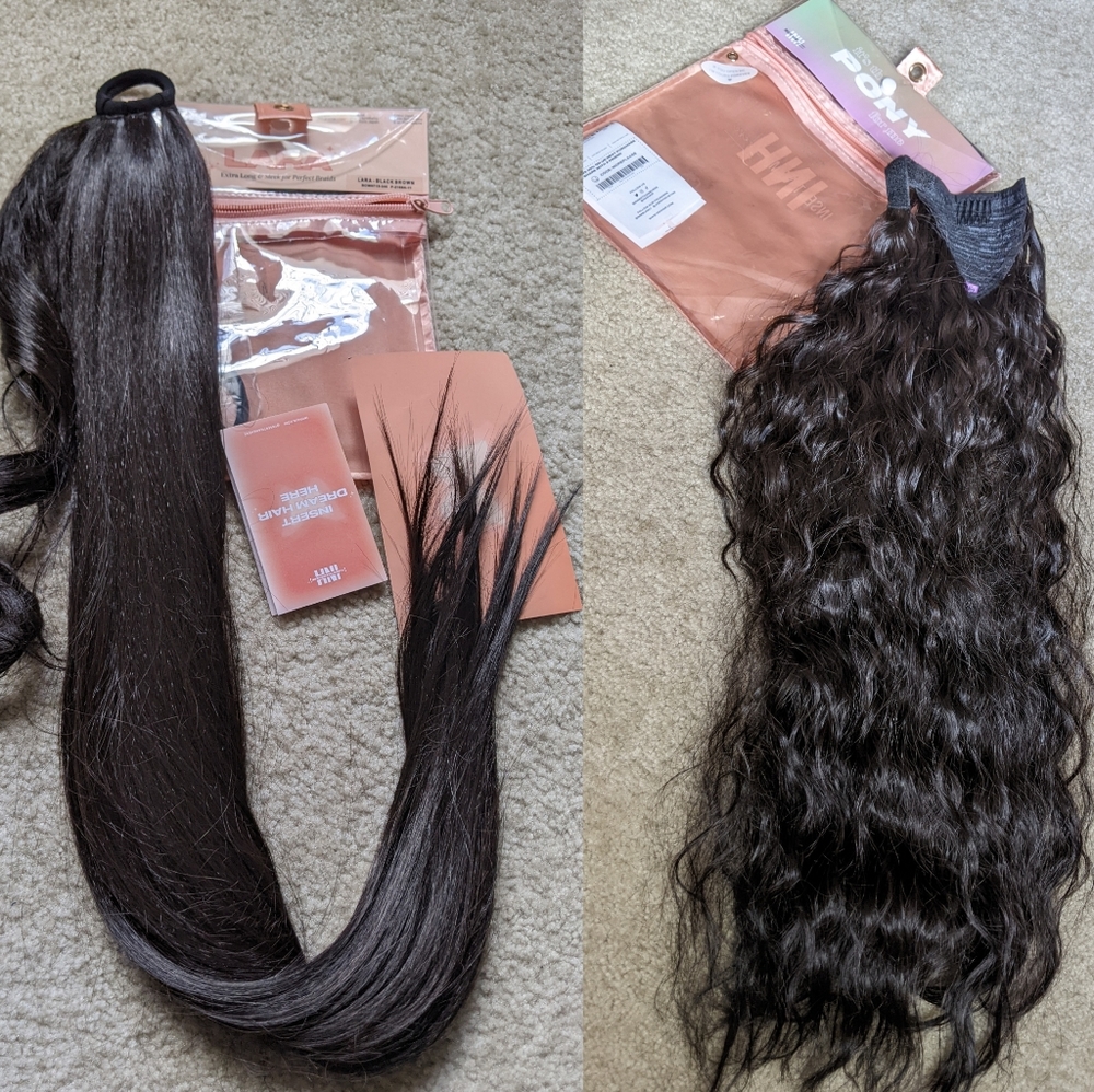 TWO Ponytail Hair Extensions 26" Dark Brown Synthetic